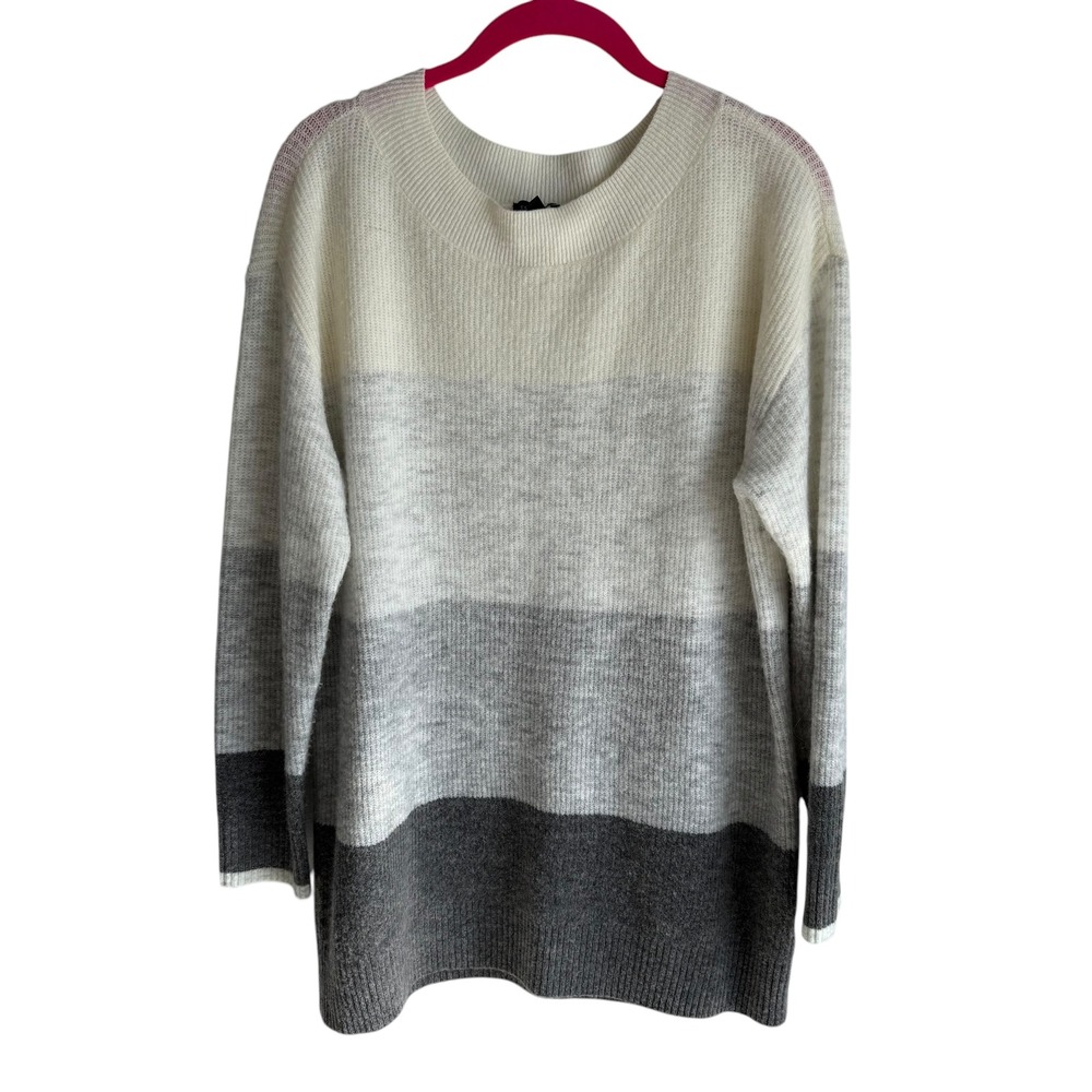 TALBOTS Grey Colorblock Ribbed Trim Long Sleeve‎ Ladies Sweater, L